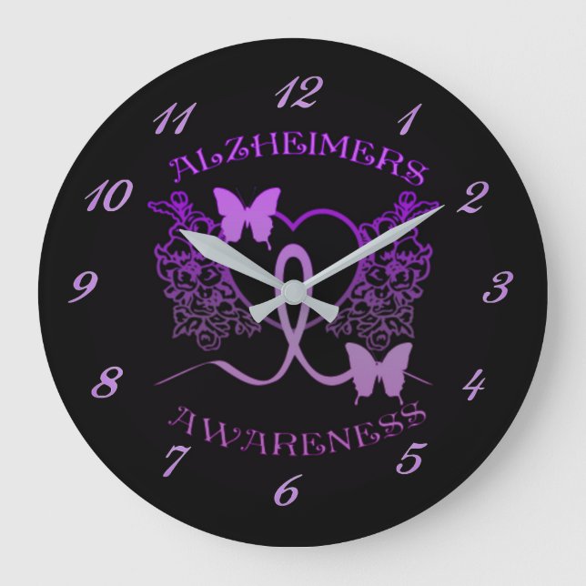 Alzheimer: Lila Schmetterlinge-Uhr Große Wanduhr (Vorderseite)