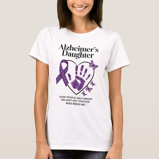 Alzheimer-Tochter Lila Band-Bewusstsein Herz T-Shirt (Vorderseite)