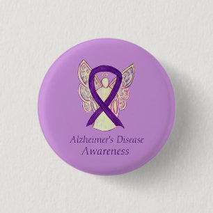 Alzheimer's Disease Lila Ribbon Angel Art Buttone Button