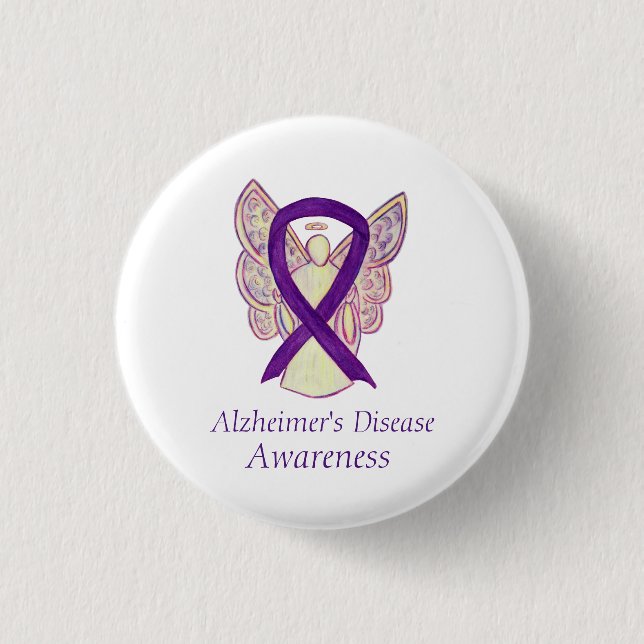 Alzheimer's Disease Lila Ribbon Angel Art Buttone Button (Vorderseite)