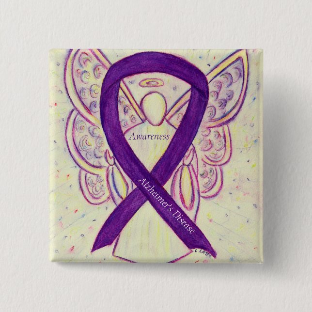 Alzheimer's Disease Lila Ribbon Angel Art Buttone Button (Vorderseite)