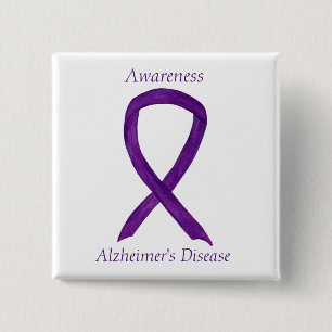 Alzheimer's Disease Lila Ribbon Custom Art Buttone Button