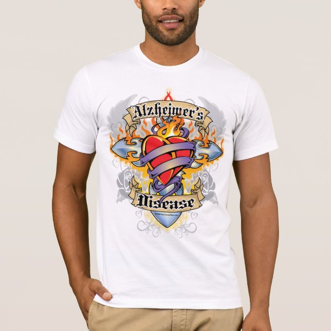 Alzheimers Krankheits-Kreuz u. Herz T-Shirt (Vorderseite)