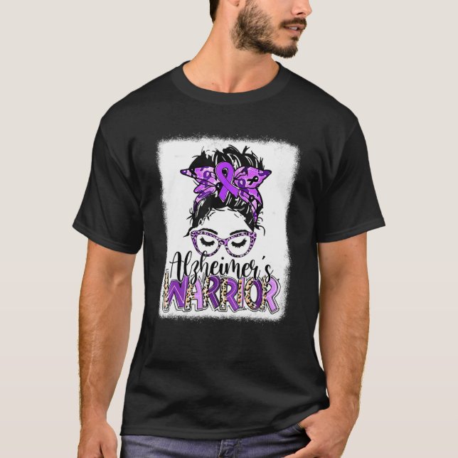 Alzheimer's Warrior Messy Bun gebleicht Alzheimer T-Shirt (Vorderseite)