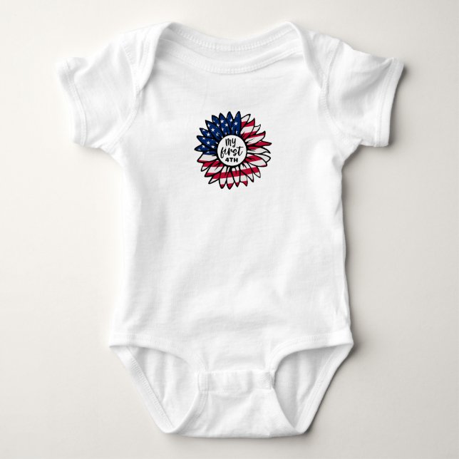 Am 4. Juli meine Patriotische Sonnenblume Baby Strampler (Vorderseite)