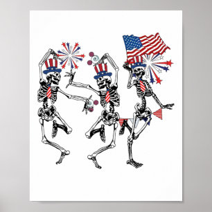 Am 4. Juli tanzt Skeleton Retro Patriotic Poster