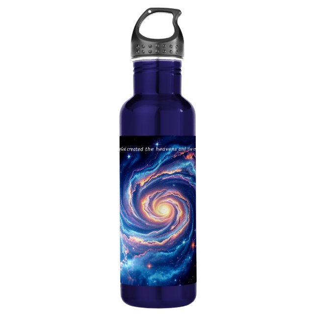 Am Anfang, Gott und Schöpfung Verse Edelstahlflasche (Vorderseite)