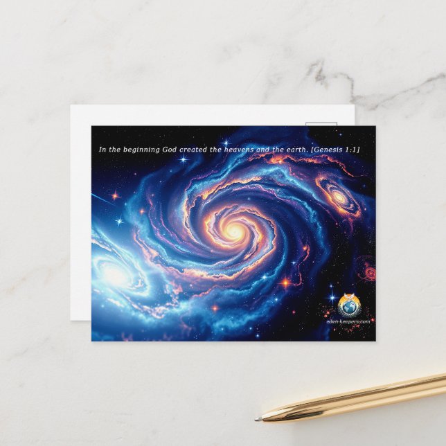 Am Anfang, Gott und Schöpfung Verse Postkarte (Vorderseite/Rückseite Beispiel)