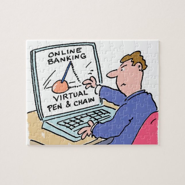 Am Computer Online Banking Funny Cartoon (Horizontal)