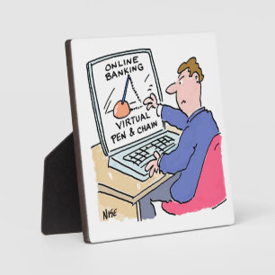 Am Computer Online Banking Funny Cartoon Fotoplatte