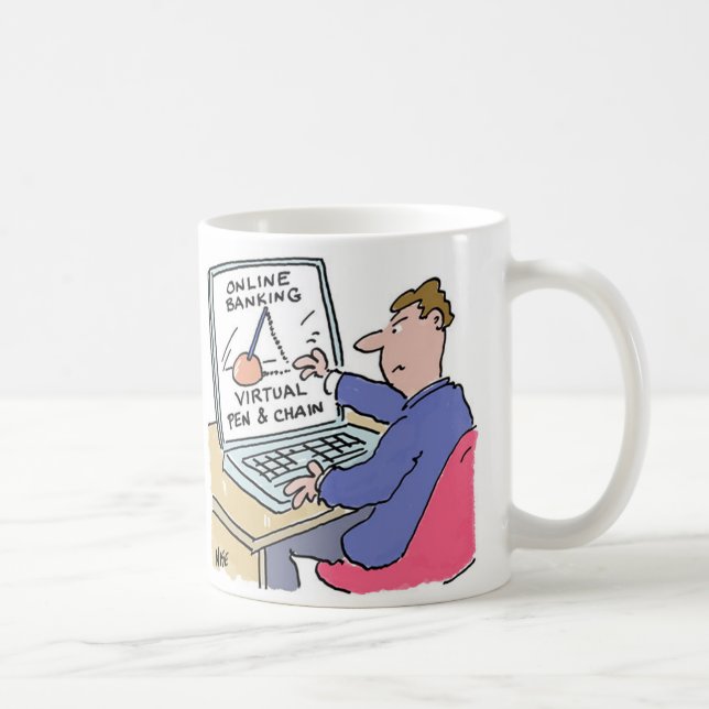 Am Computer Online Banking Funny Cartoon Kaffeetasse (Rechts)