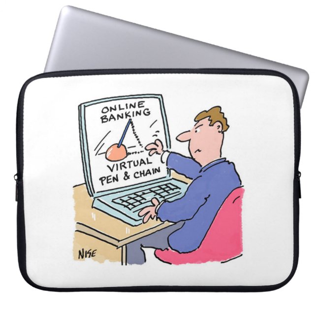 Am Computer Online Banking Funny Cartoon Laptopschutzhülle (Vorderseite)