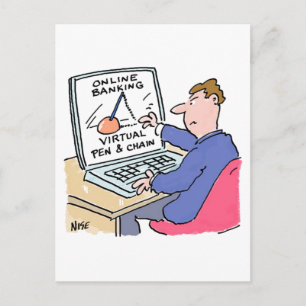 Am Computer Online Banking Funny Cartoon Postkarte