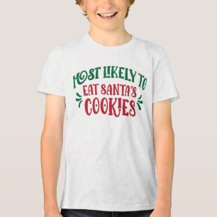 Am ehesten Santa-Kekse isst Lustige Familie Tri-Blend Shirt