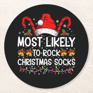 Am ehesten wird Rock Christmas Socken Lustiges Xma Runder Pappuntersetzer