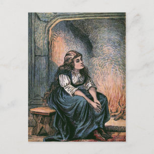 "Am Feuer sitzend" Vintage-Illustration Postkarte