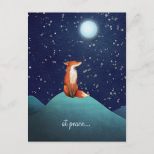 am Friedens~, das Fox sitzt unter einem Vollmond Postkarte