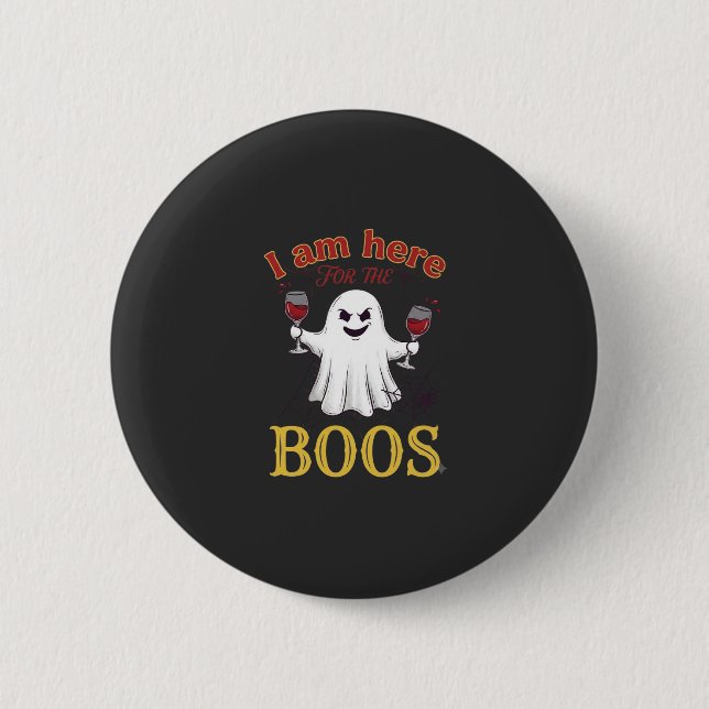Am Here Boos Halloween-Geist-Weingläser Spinne W Button (Vorderseite)