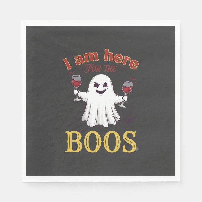 Am Here Boos Halloween-Geist-Weingläser Spinne W Serviette (Vorderseite)