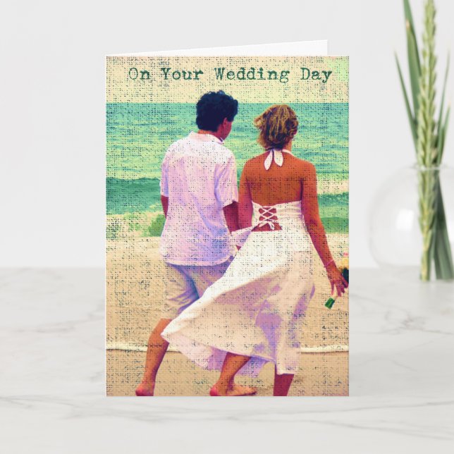 Am Hochzeitstag, Hochzeitsfeier am Strand Karte (Vorderseite)