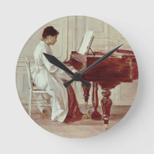 Am Klavier 1887 (Öl auf Leinwand) Runde Wanduhr