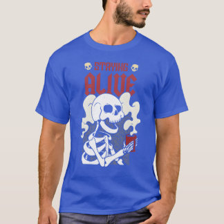 Am Leben bleiben Lustiges Kaffe-Skelett T-Shirt
