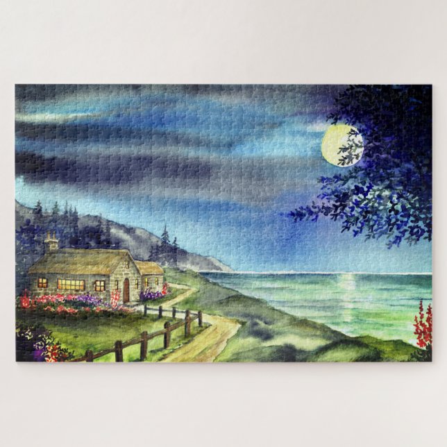Am Licht des Silvery Moon Jigsaw-Puzzles (Horizontal)