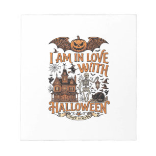 Am Liebe Halloween Spukhaus Skelett Kürbis_1 Notizblock