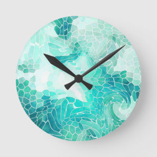 Am Meer, abstrakter Mosaikdruck. Runde Wanduhr