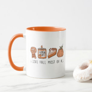 Am meisten fällt die Liebe, Retro Fall Doodle Tasse