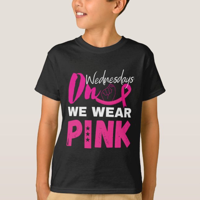 Am Mittwoch tragen wir ein pinkfarbenes Brustkrebs T-Shirt (Vorderseite)
