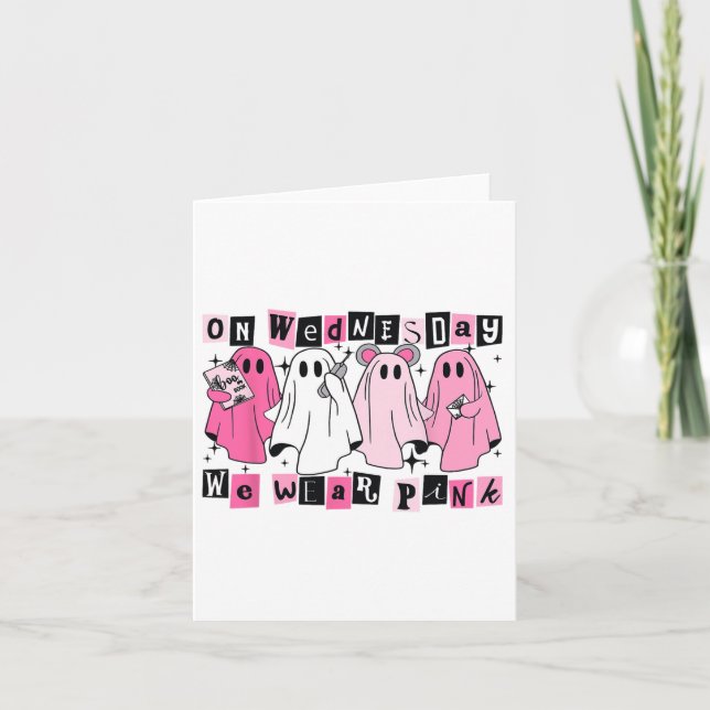 Am Mittwoch tragen wir Niedliches Pink Ghost Hallo Karte (Vorderseite)