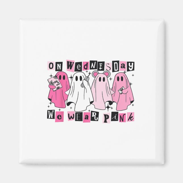 Am Mittwoch tragen wir Niedliches Pink Ghost Hallo Magnet (Vorne)