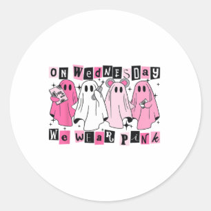 Am Mittwoch tragen wir Niedliches Pink Ghost Hallo Runder Aufkleber