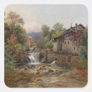 "Am Mühlenbach" (Von der Mill Stream) Quadratischer Aufkleber
