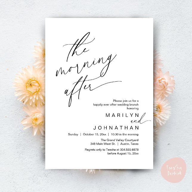 Am Nachmittag, glücklicherweise immer nach dem Bru Einladung (The Morning After, Happily Ever After Brunch Invites Card PDF Romantic Aesthetic Black White)