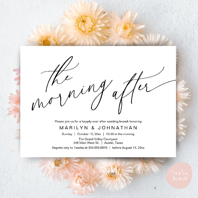 Am Nachmittag, glücklicherweise immer nach dem Bru Einladung (The Morning After, Happily Ever After Brunch Invites Card PDF Romantic Aesthetic Black White)
