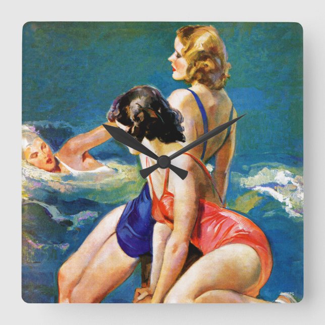 Am Pool Quadratische Wanduhr (Vorderseite)