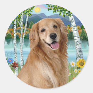 Am See - Golden Retriever Runder Aufkleber