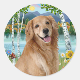 Am See - Golden Retriever Runder Aufkleber