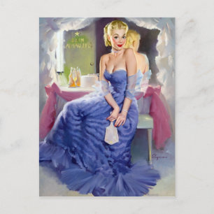 Am Spiegel Pin Up Postkarte