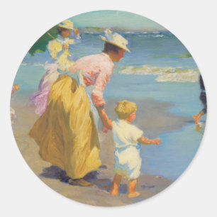 Am Strand - Edward Potthast Runder Aufkleber