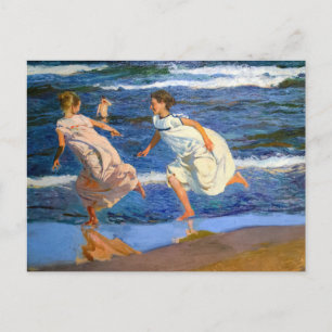 Am Strand entlang laufen von Joaquin Sorolla Postkarte