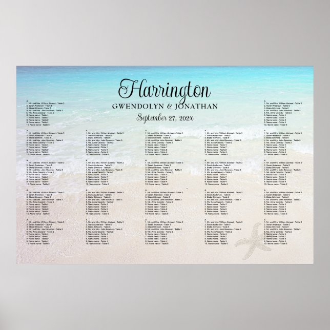 Am Strand Hochzeitssitzkarte am Empfang Poster (Vorne)