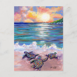 Am Strand mit Baby Sea Turtles Postkarte