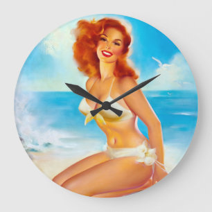 Am Strand Pin Up Große Wanduhr