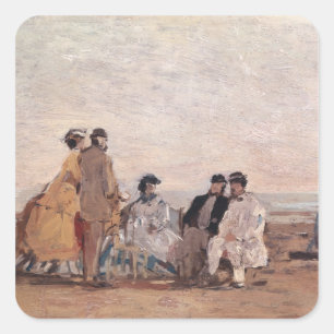 Am Strand von Trouville, c.1865 Quadratischer Aufkleber