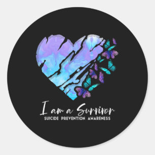 Am Survivor Suizid Prevention Awareness Heart B Runder Aufkleber