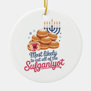 Am wahrscheinlichsten essen alle Sufganiyot Hanukk Keramik Ornament
