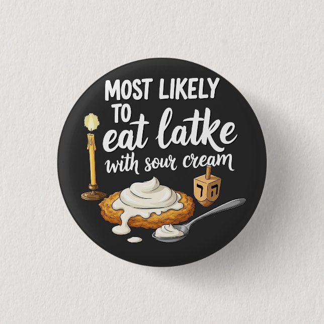 Am wahrscheinlichsten essen Latkes mit sauer Creme Button (Vorderseite)